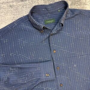 Canali Dress Shirt Mens 43 17 Blue Check Windowpane Woven Textured Cotton Italy